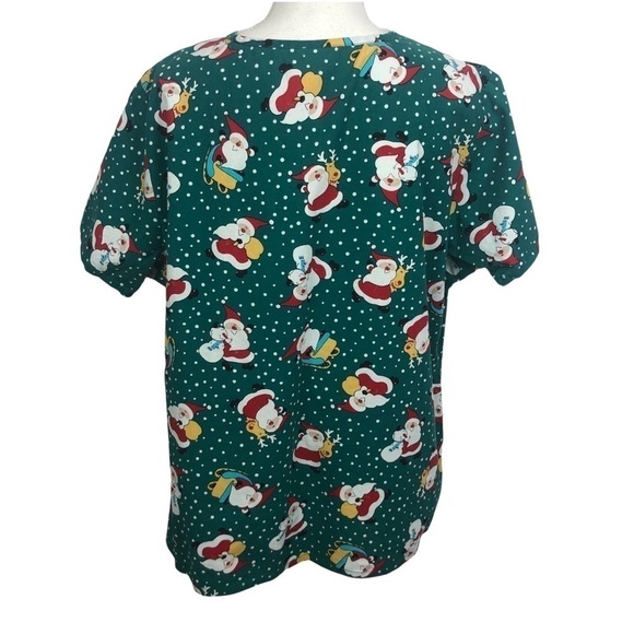 LIFE Women’s Christmas Scrub Top Sz Large Multi Color Short Sleeves Pockets - Picture 3 of 8